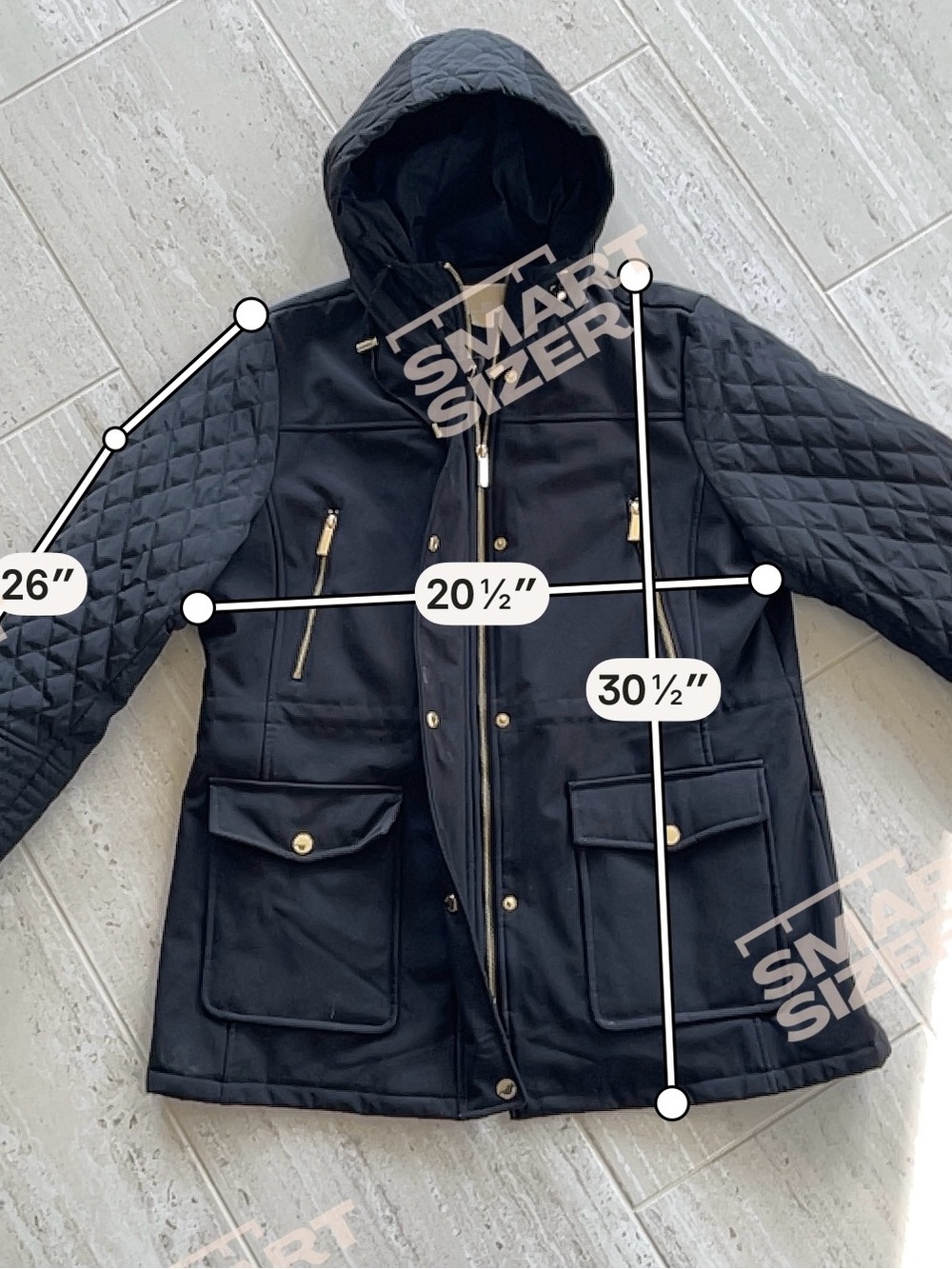 Michael Kors Women's Black Quilted Hooded Utility Jacket Gold Hardware Size XL - Picture 7 of 9